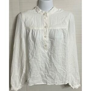 J. Crew White Long Sleeve Button Up Cotton Blouse M, Casual Coastal NWT